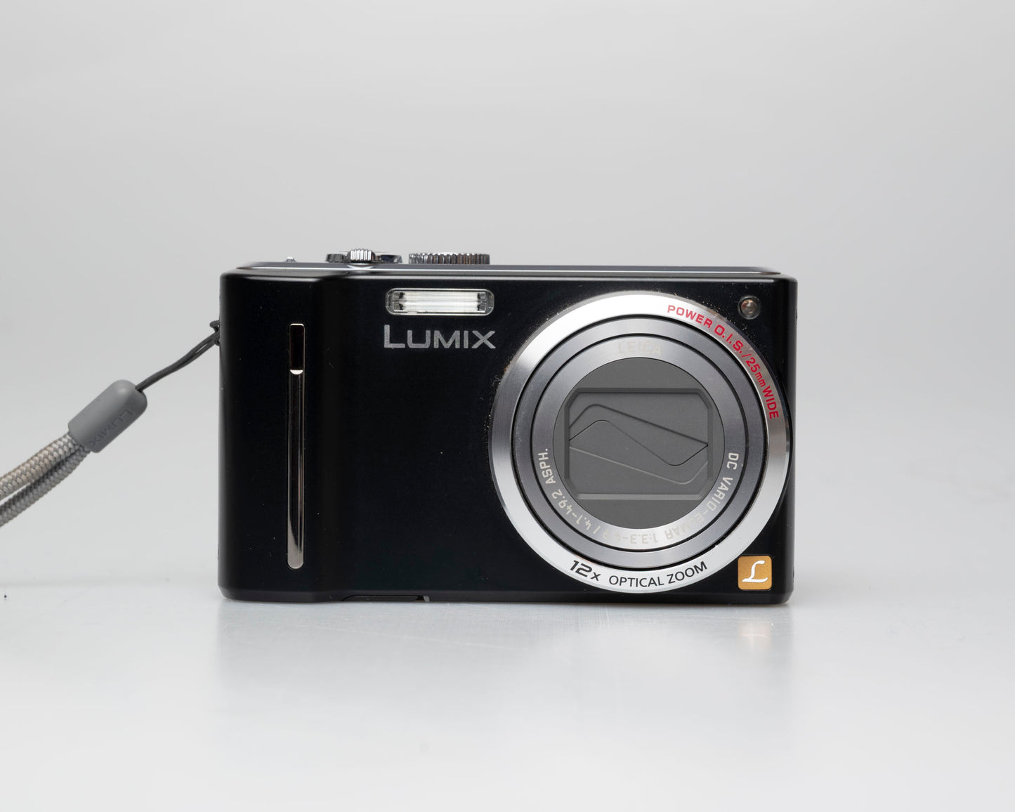 Panasonic Lumix DMC-ZS5 camera front view; turned off