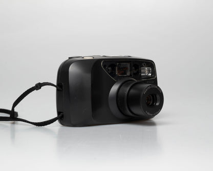 Pentax Espio 738 (aka IQZoom Ezy) compact 35mm film point-and-shoot camera; left angle zoom extended
