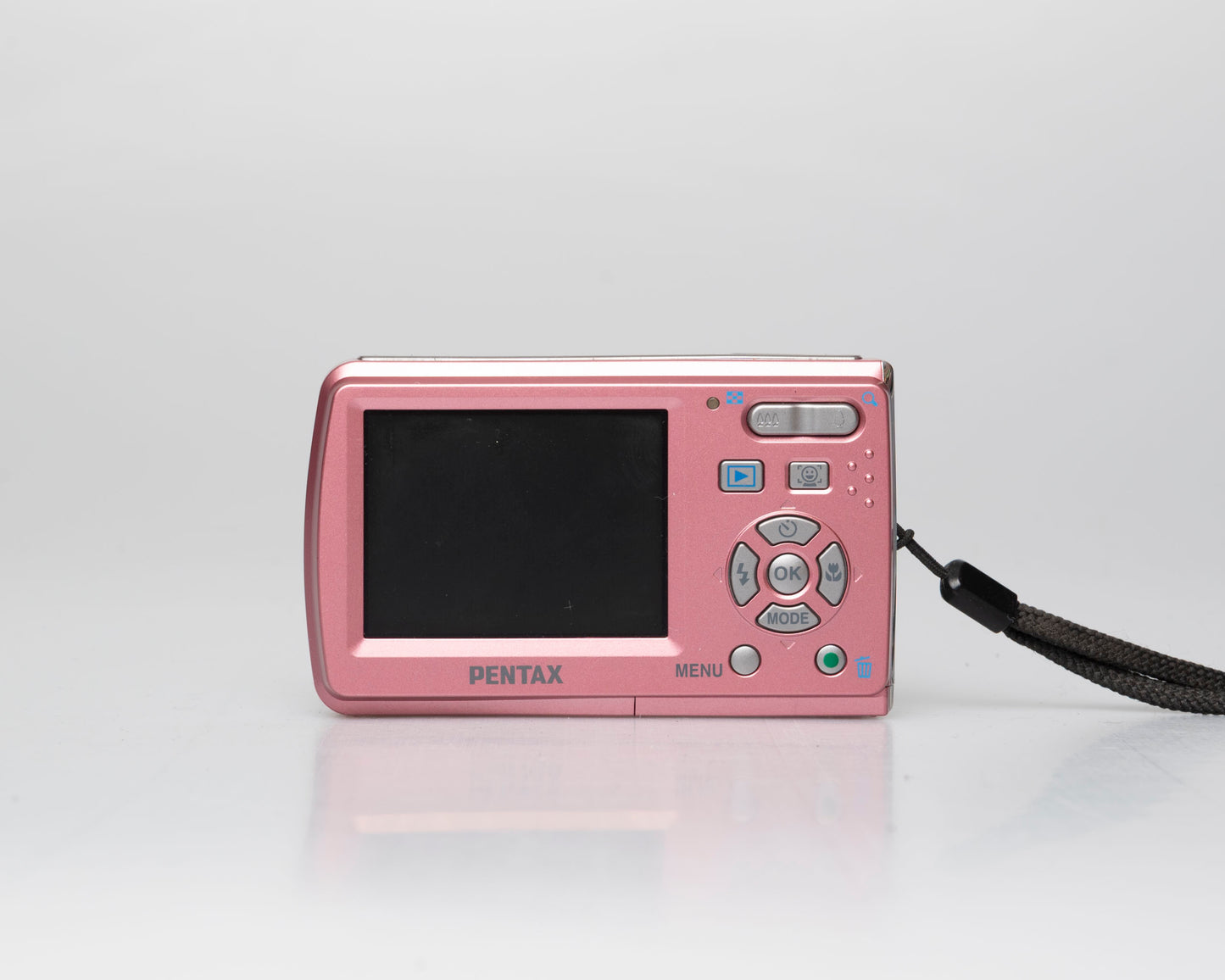 Pentax Optio E60 pink 10 megapixel digicam w/ 8GB SD card + case (serial 1168371)