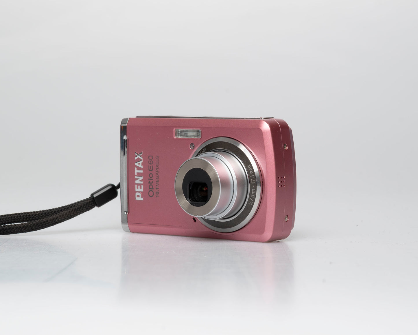Pentax Optio E60 pink 10 megapixel digicam w/ 8GB SD card + case (serial 1168371)