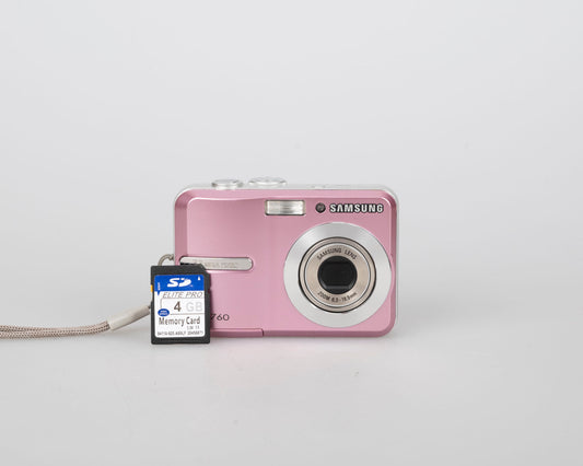 Samsung S760 7.2 MP CCD sensor digicam w/ 4GB SD card (uses AA batteries)