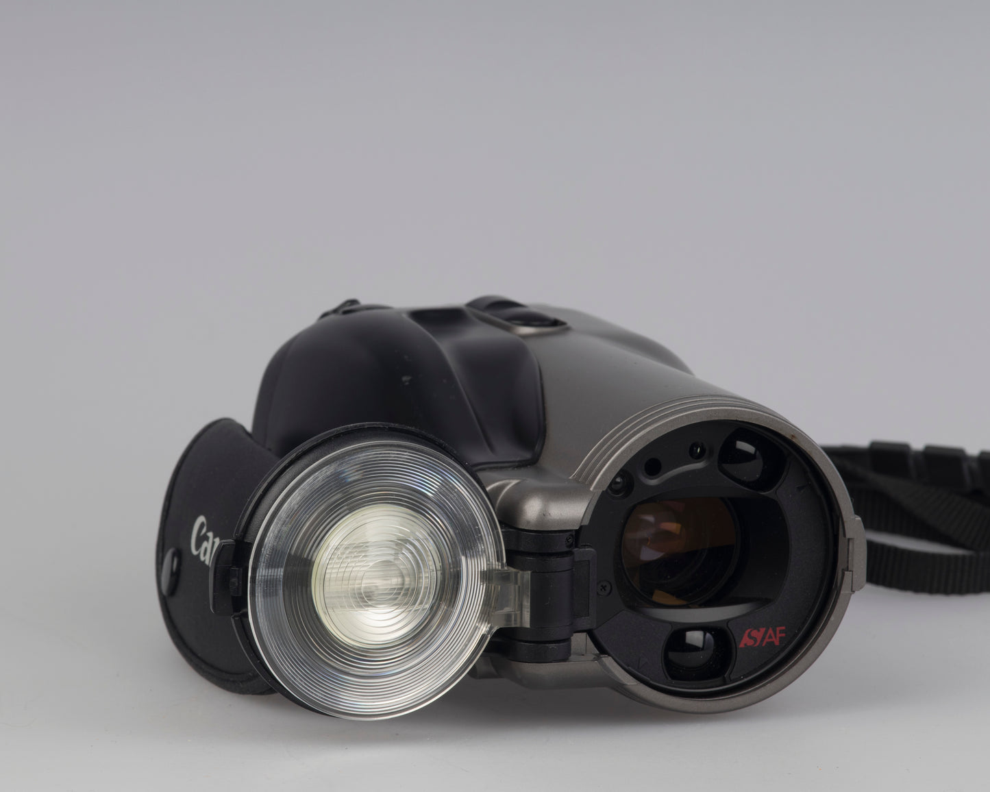 Canon Photura 35mm film camera from 1990 with a very unusual shape and design