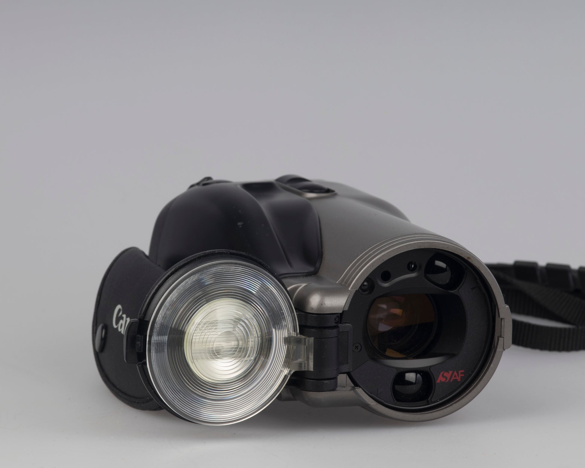 Canon Photura 35mm film camera from 1990 with a very unusual shape and design