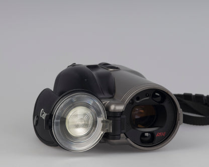 Canon Photura 35mm film camera from 1990 with a very unusual shape and design
