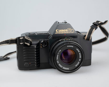 Canon T70 35 mm SLR avec objectif FD 50 mm f1.8 (série 1288075)
