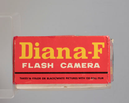 Vintage Diana F medium format camera outfit with original box and flash