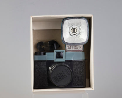 Vintage Diana F medium format camera outfit with original box and flash