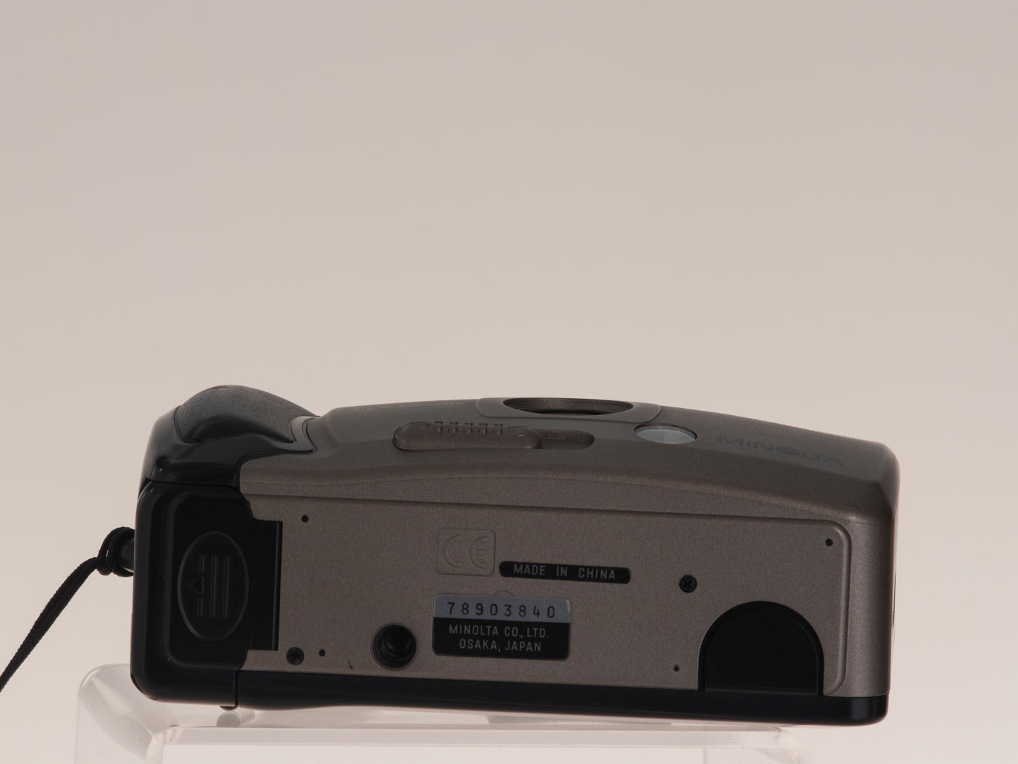 Minolta AF-Big Finder 35mm film camera. Bottom view.