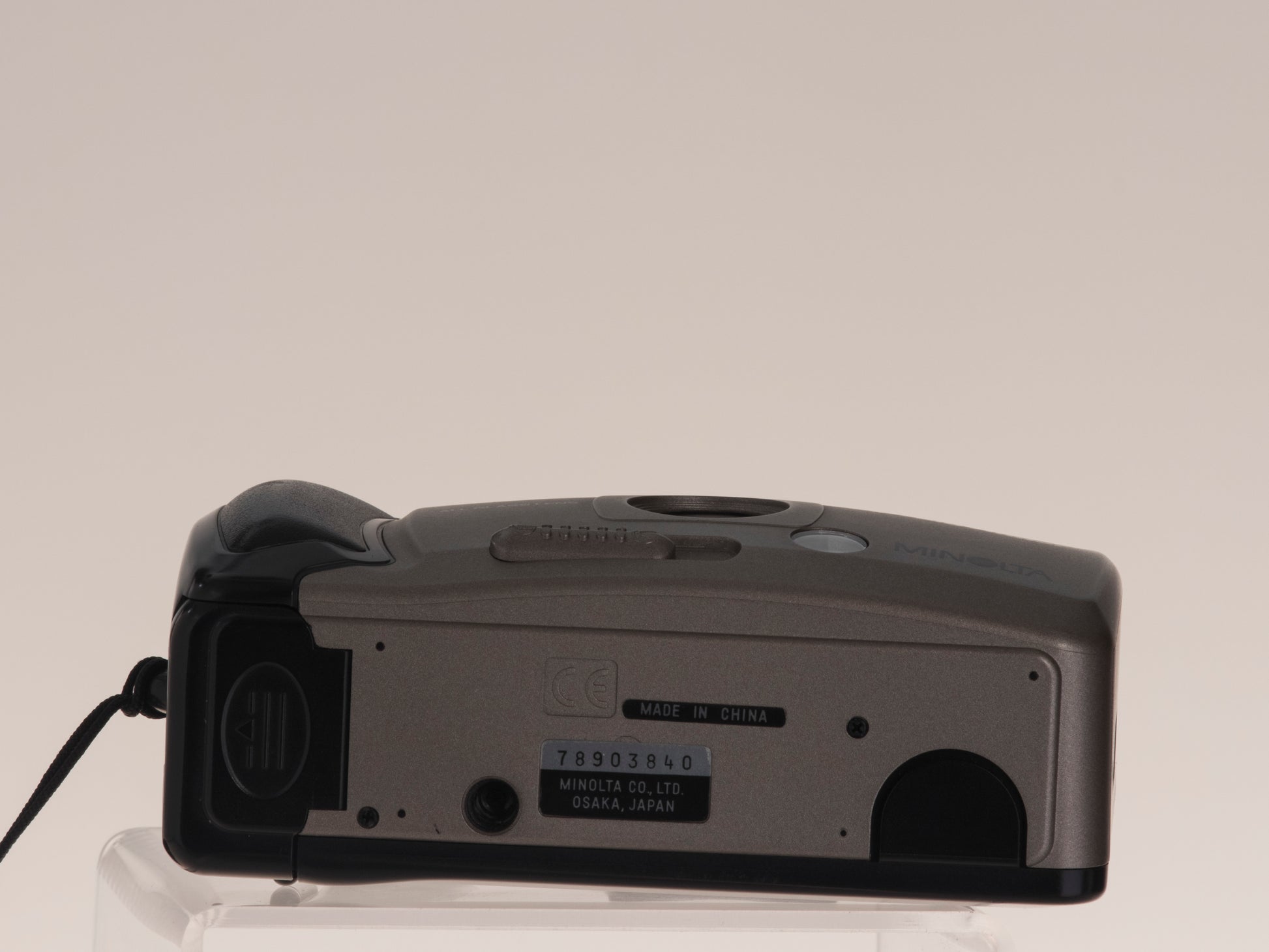 Minolta AF-Big Finder 35mm film camera. Bottom view.
