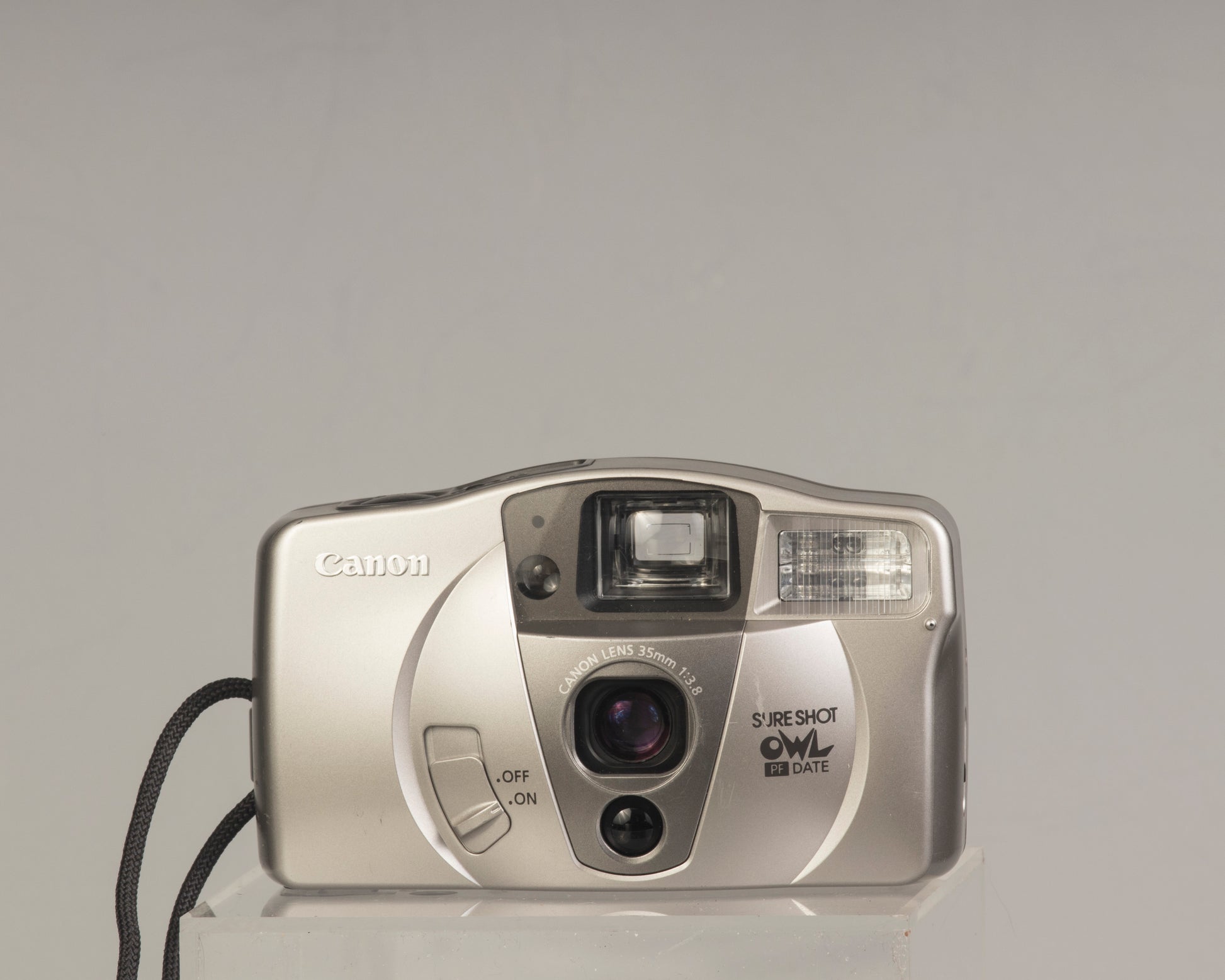 Canon Sure Shot Owl PF Date: a point-and-shoot 35mm film camera with a 35mm f/3.8 lens