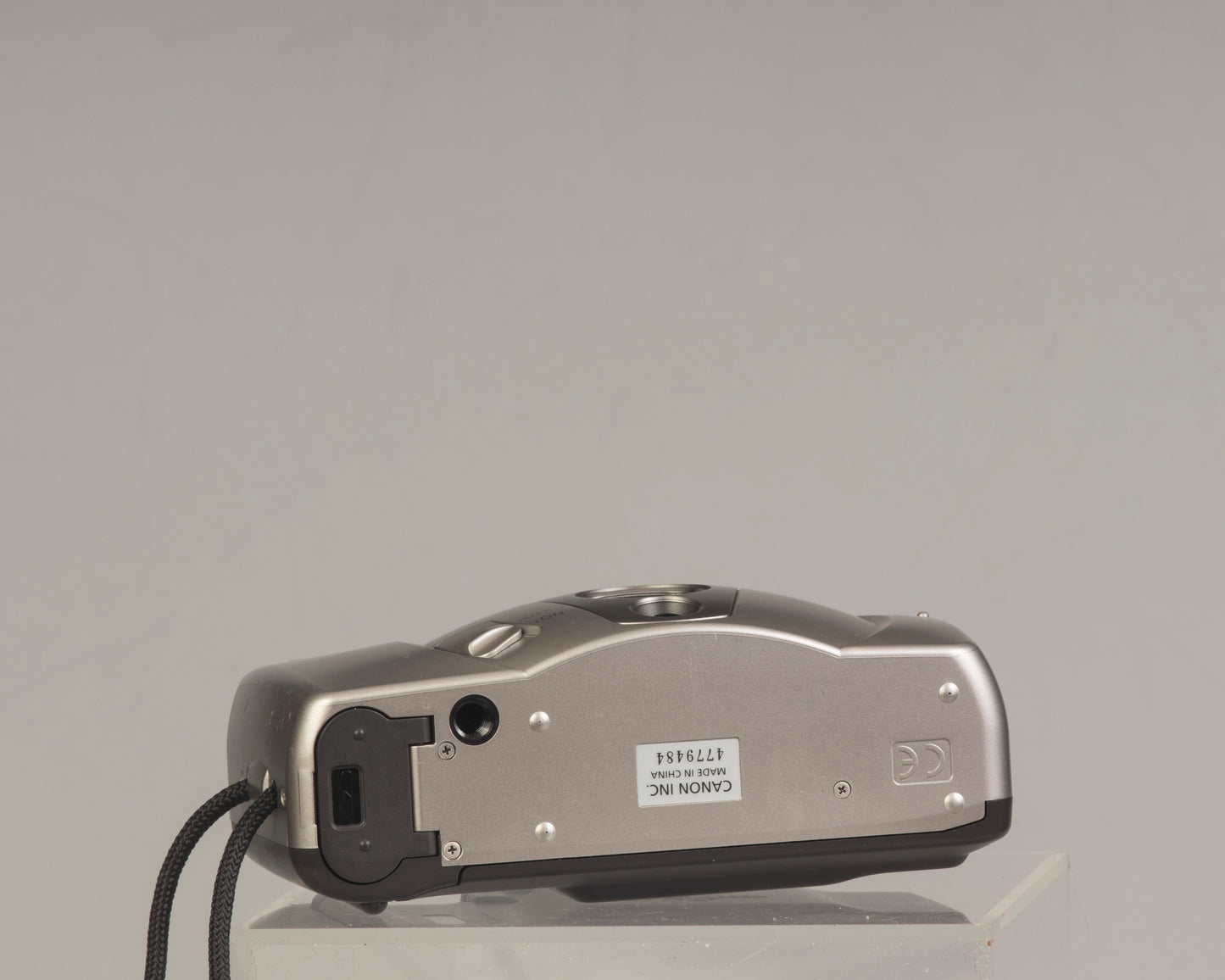 Canon Sure Shot Owl PF Date (bottom view): a point-and-shoot 35mm film camera with a 35mm f/3.8 lens