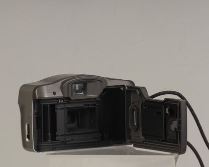 Canon Sure Shot Owl PF Date (film door): a point-and-shoot 35mm film camera with a 35mm f/3.8 lens