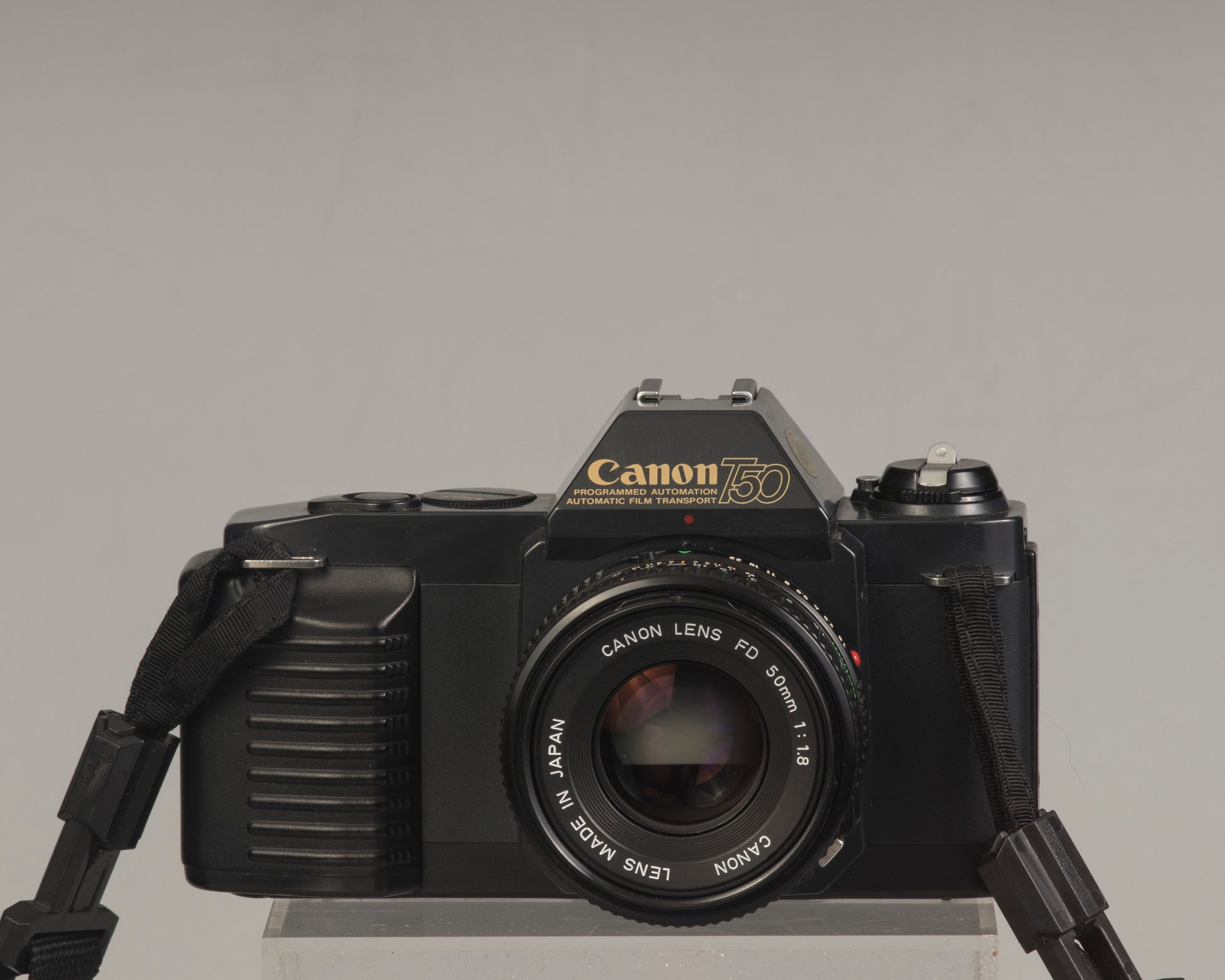 The Canon T50 35mm film SLR with the Canon FD 50mm f1.8 lens