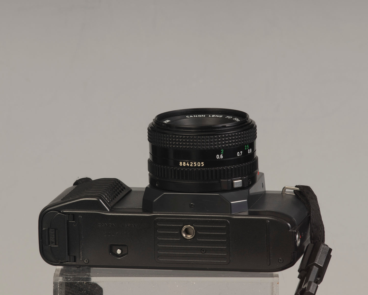 The Canon T50 35mm film SLR with the Canon FD 50mm f1.8 lens