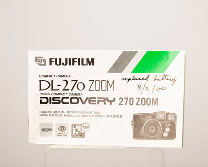 Appareil photo Fujifilm DL-270 Zoom 35 mm avec boîte, étui et manuel d'origine (série 80500003)