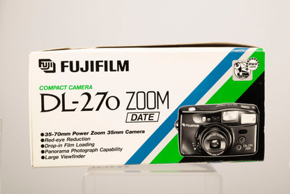 Appareil photo Fujifilm DL-270 Zoom 35 mm avec boîte, étui et manuel d'origine (série 80500003)