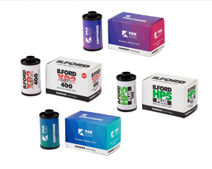 Assortiment de film Ilford et Kentmere 3 mm (quatre rouleaux de 36 poses)