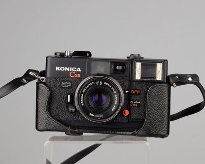 Konica C35 EF 35mm film camera w/original ever-ready case (serial 232840)