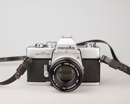 Minolta SRT 101 SLR 35 mm avec objectif MC Rokkor PF 55 mm f1.9 + étui toujours prêt (série 1983336)
