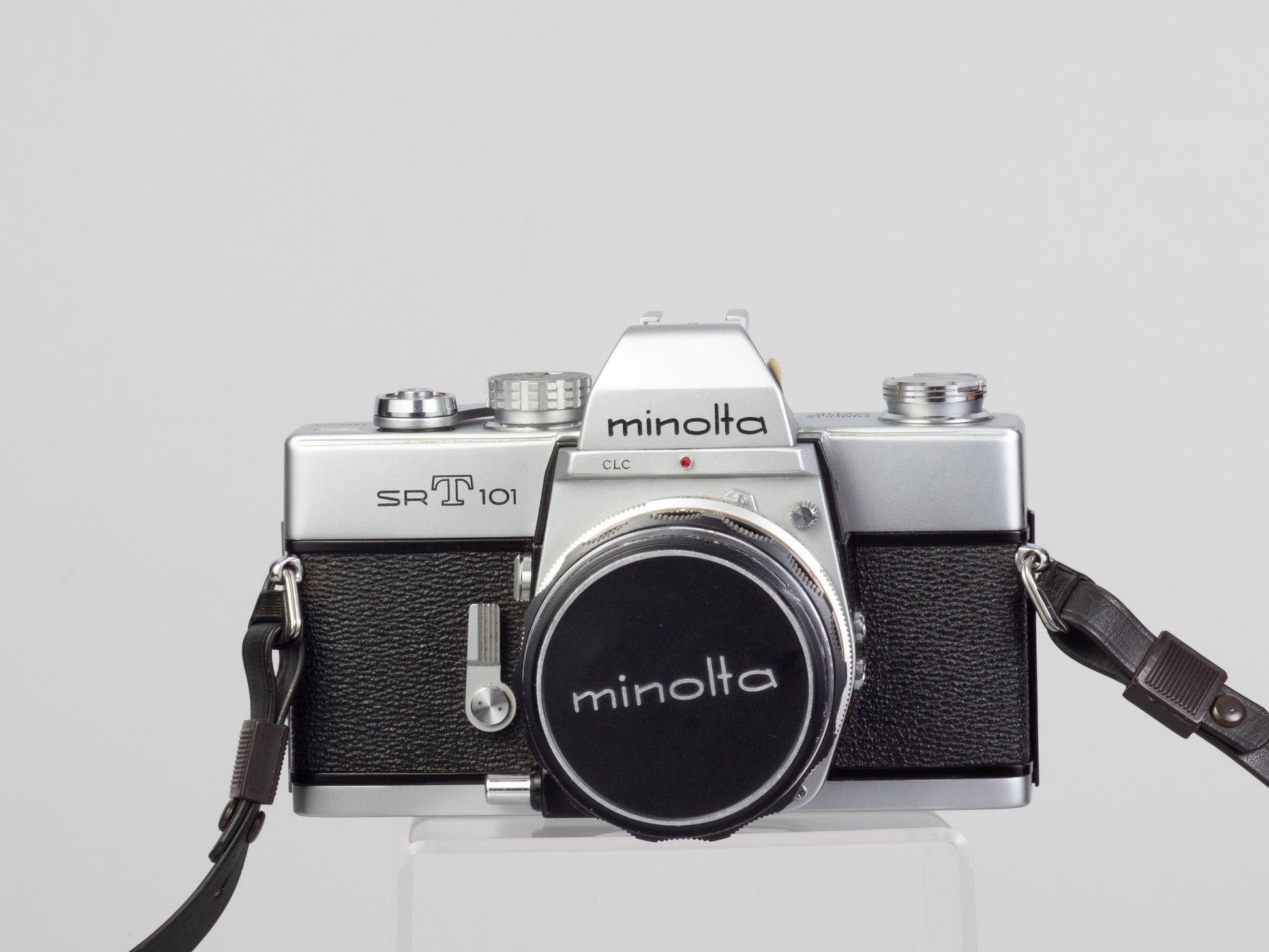 The Minolta SRT-101 35mm film SLR camera with MC Rocker PF 55mm f1.7 lens