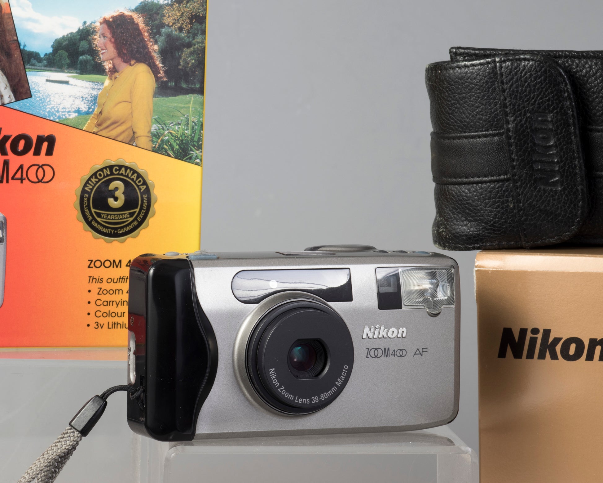 The Nikon Zoom 400AF (aka Lite Touch Zoom 80) shown here with original box and genuine leather case