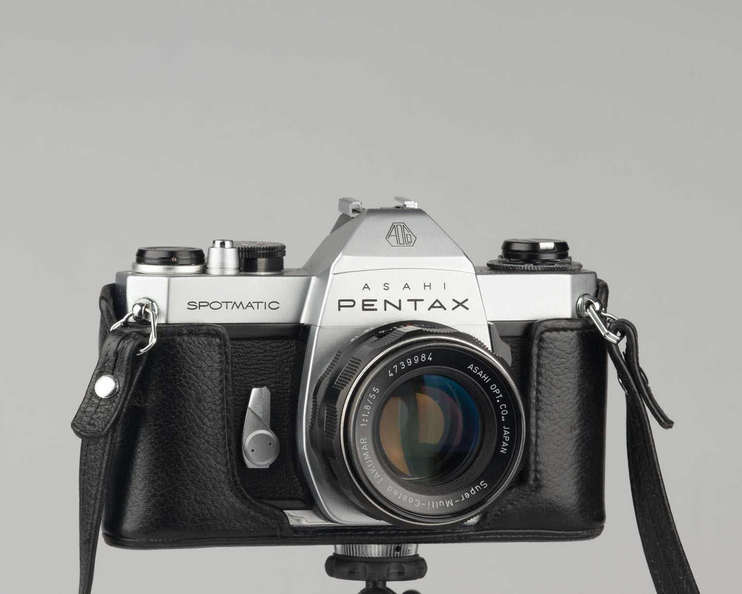 Pentax Spotmatic SP II w/ SMC Takumar 55mm f1.8 lens + leather case // modified for modern batteries