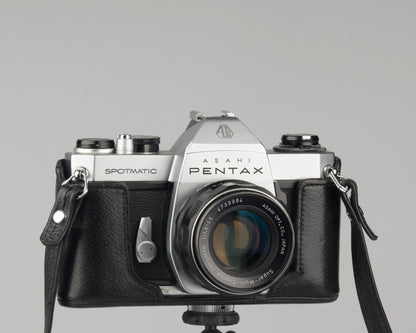 Pentax Spotmatic SP II w/ SMC Takumar 55mm f1.8 lens + leather case // modified for modern batteries