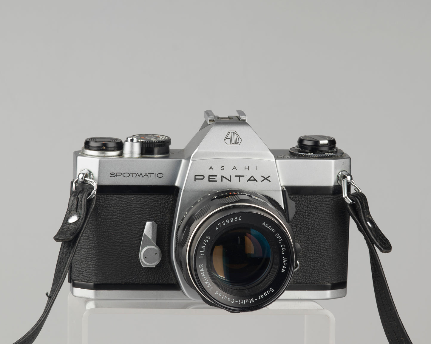 Pentax Spotmatic SP II w/ SMC Takumar 55mm f1.8 lens + leather case // modified for modern batteries