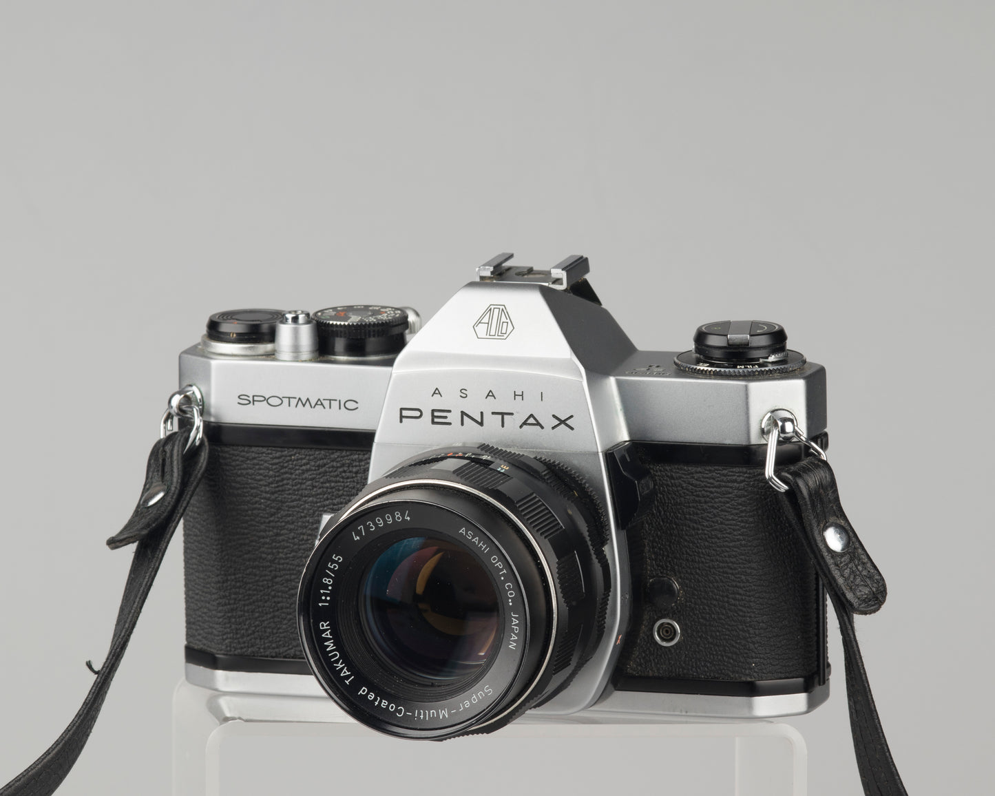 Pentax Spotmatic SP II w/ SMC Takumar 55mm f1.8 lens + leather case // modified for modern batteries