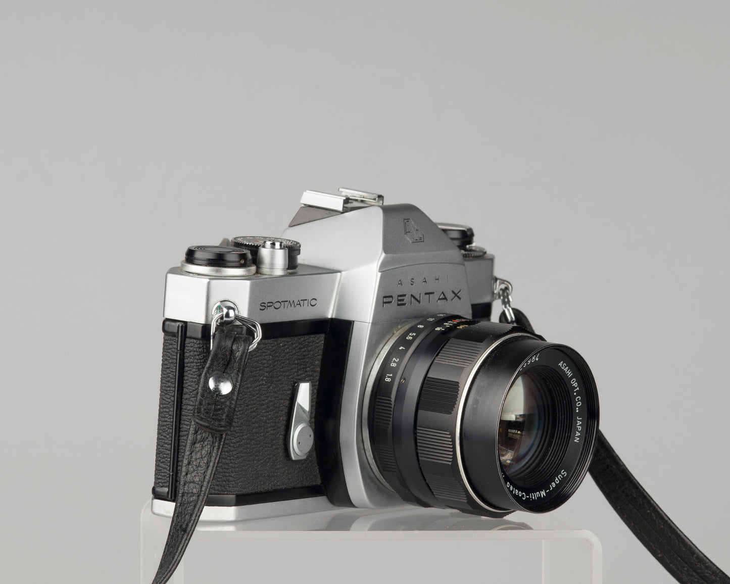 Pentax Spotmatic SP II w/ SMC Takumar 55mm f1.8 lens + leather case // modified for modern batteries