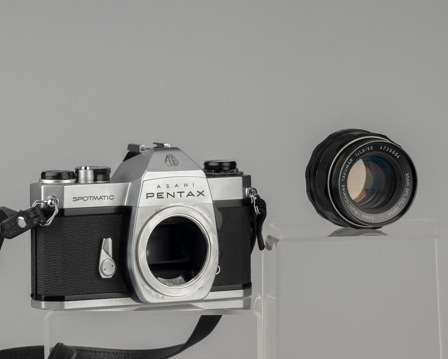 Pentax Spotmatic SP II w/ SMC Takumar 55mm f1.8 lens + leather case // modified for modern batteries