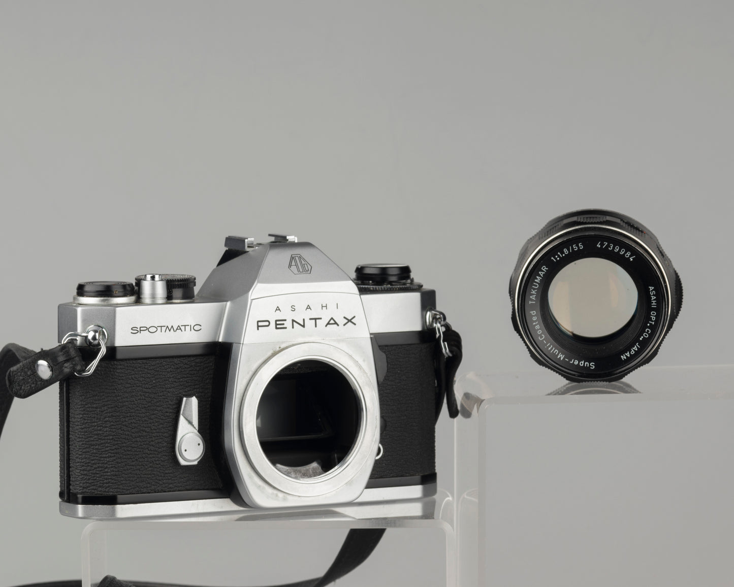 Pentax Spotmatic SP II w/ SMC Takumar 55mm f1.8 lens + leather case // modified for modern batteries