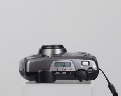 The Pentax Espio 80 35mm point-and-shoot (top view, switched on)