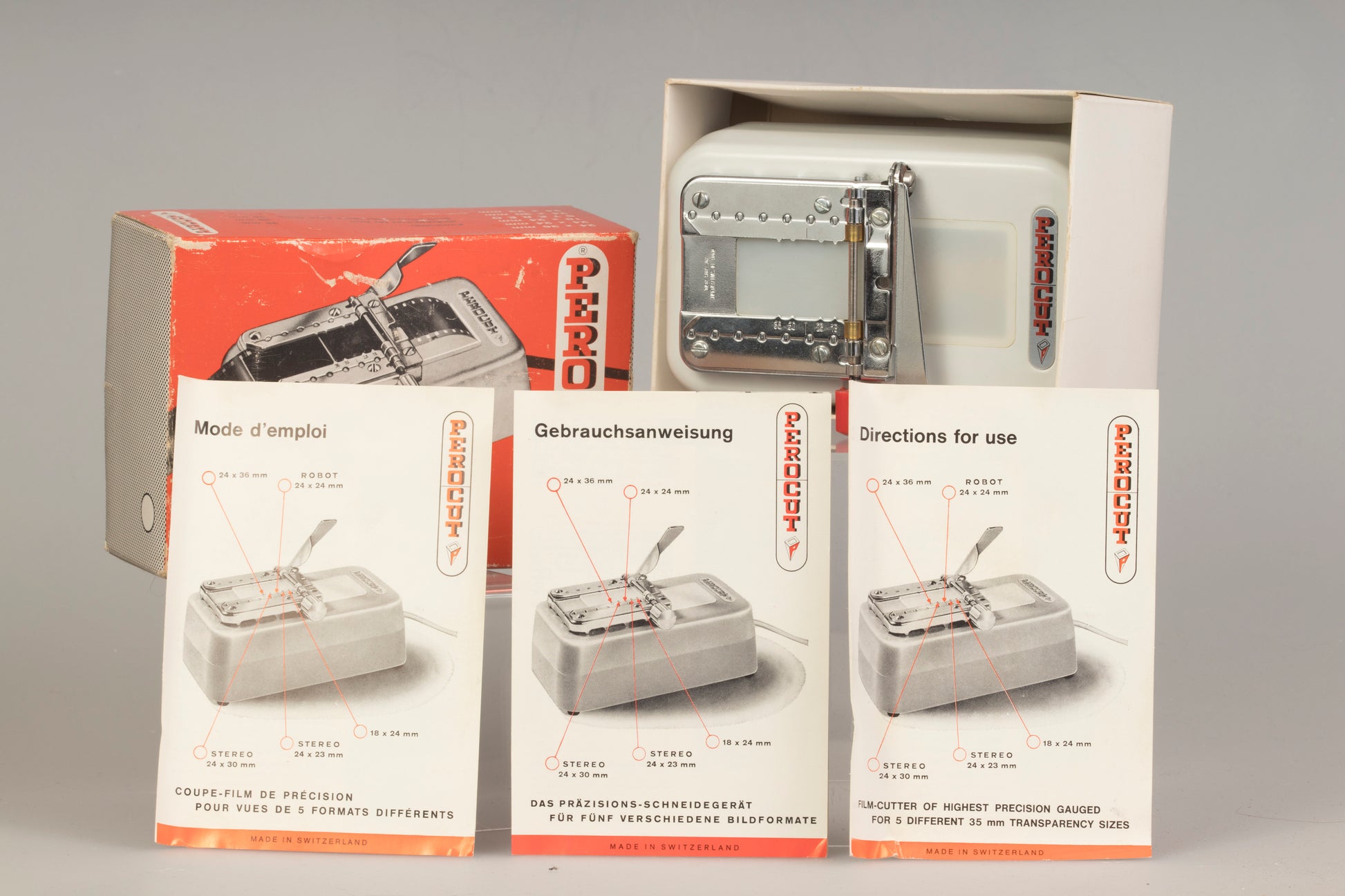 Perocut Filmschneider 35mm film cutter. Made in Switzerland.