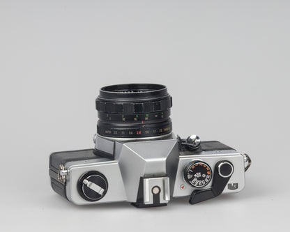 Praktica MTL 5 35mm film SLR camera with Rikenon 55mm f2.8 lens and ever-ready case