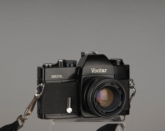Appareil photo reflex Vivitar 220/SL 35 mm avec objectif 50 mm f1.8 et étui toujours prêt